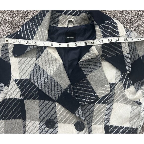 RAMPAGE Button Double Breasted Navy Plaid Coat Jacket Women's Large - Picture 3 of 9